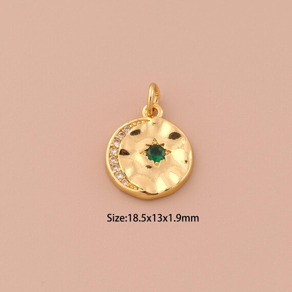 18K Gold Moon Charms,CZ Pave Minimalist Charms Pendants,Star Charm for DIY Jewelry Making Supply