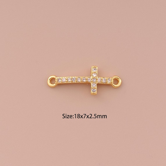 18K Gold Cross Connector,CZ Pave Religious Connector Charms,Christian Connector for DIY Jewelry Making Supply