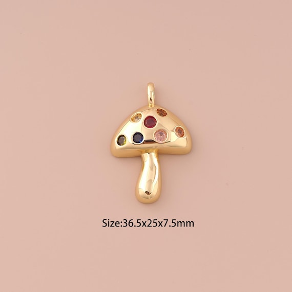 18K Gold Mushroom Charms,CZ Pave Minimalist Charms Pendants,Mushroom Charm for DIY Jewelry Making Supply