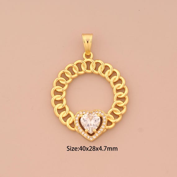 18K Gold Heart Charms,CZ Pave Love Charms Pendants,Heart Charm for DIY Jewelry Making Supply
