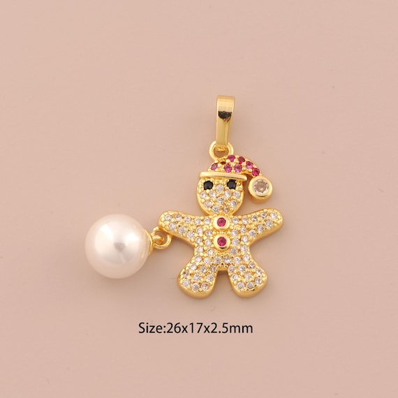 18K Gold Cookie Man Charms,CZ Pave Cookie Man Charms Pendants,Cookie Man Charm for DIY Jewelry Making Supply