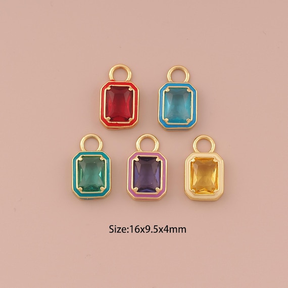 18K Gold Square Charms,CZ Pave Minimalist Charms Pendants,Square Charm for DIY Jewelry Making Supply