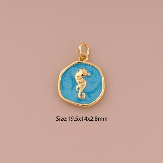 18K Gold Seahorse Charms,Enamel Minimalist Charms Pendants,Seahorse Charm for DIY Jewelry Making Supply