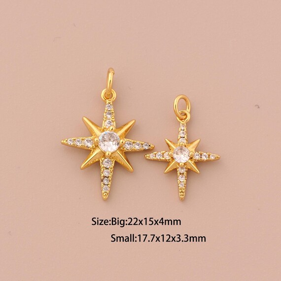 18K Gold Polaris Charms,CZ Pave Polaris Charms Pendants,Polaris Charm for DIY Jewelry Making Supply