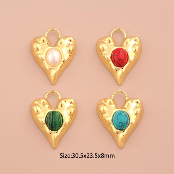 18K Gold Heart Charms,Love Charms Pendants,Heart Charm for DIY Jewelry Making Supply