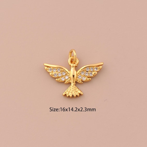 18K Gold Bird Charms,CZ Pave Animal Charms Pendants,Bird Charm for DIY Jewelry Making Supply