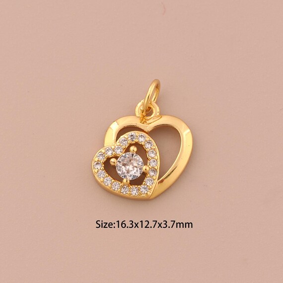 18K Gold Heart Charms,CZ Pave Heart Charms Pendants,Heart Charm for DIY Jewelry Making Supply