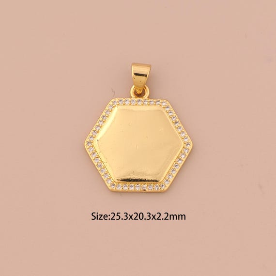 18K Gold Hexagon Charms,CZ Pave Minimalist Charms Pendant,Hexagon Charm for DIY Jewelry Making Supply