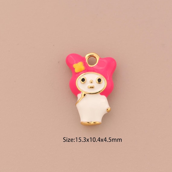 18K Gold Doll Charms,Enamel Doll Charms Pendants,Doll Charm for DIY Jewelry Making Supply