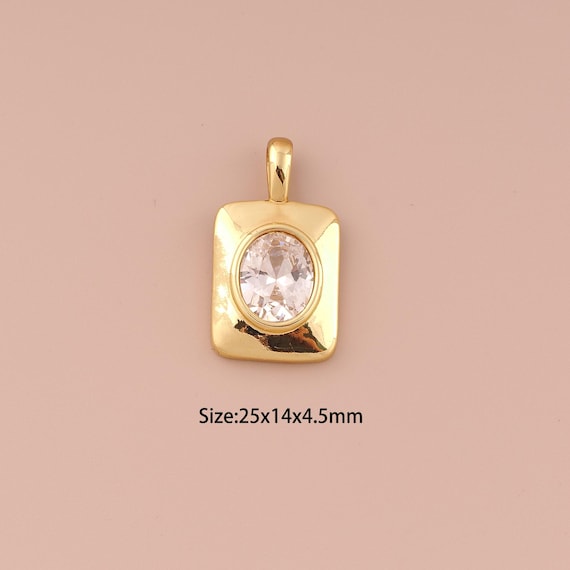 18K Gold Square Charms,CZ Pave Minimalist Charms Pendants,Oval Charm for DIY Jewelry Making Supply