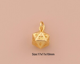 18K Gold Dice Charms,Minimalist Charms Pendants,Dice Charm for DIY Jewelry Making Supply