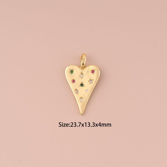 18K Gold Heart Charms,CZ Pave Minimalist Charms Pendants,Heart Charm for DIY Jewelry Making Supply