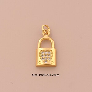 18K Gold Lock Charms,CZ Pave Heart  Charms Pendants,Lock Charm for DIY Jewelry Making Supply