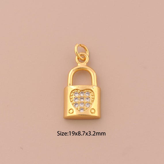 18K Gold Lock Charms,CZ Pave Heart  Charms Pendants,Lock Charm for DIY Jewelry Making Supply