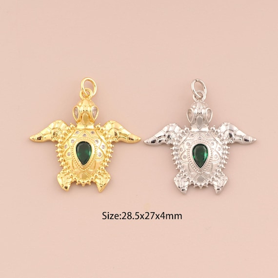18K Gold Turtle Charms,CZ Pave Turtle Charms Pendants,Turtle Charm for DIY Jewelry Making Supply