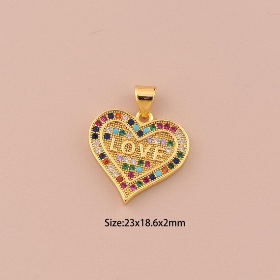 18K Gold LOVE Charms,CZ Pave Heart Charms Pendants,Letter Charm for DIY Jewelry Making Supply