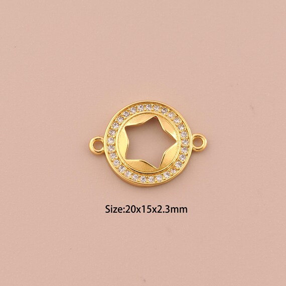 18K Gold Star Connector,CZ Pave Celestial Connector Charms,Round Connector for DIY Jewelry Making Supply