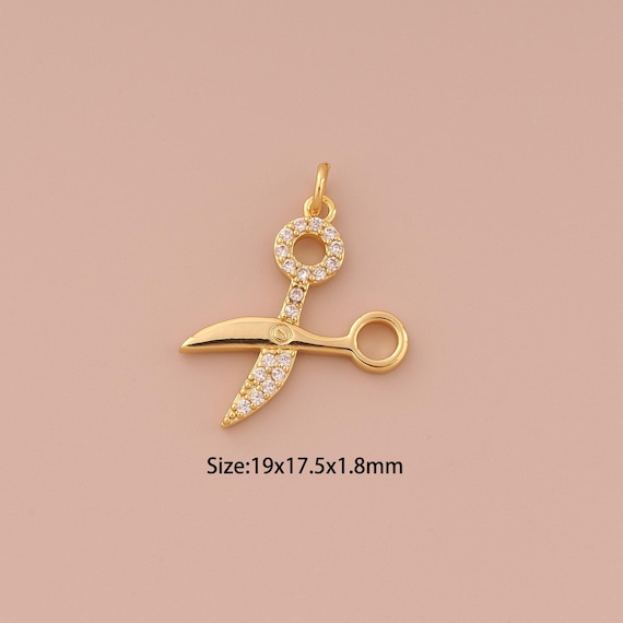18K Gold Scissors Charms,CZ Pave Minimalist Charms Pendants,Scissors Charm for DIY Jewelry Making Supply
