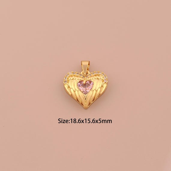 18K Gold Heart Charms,CZ Pave Love Charms Pendants,Heart Charm for DIY Jewelry Making Supply