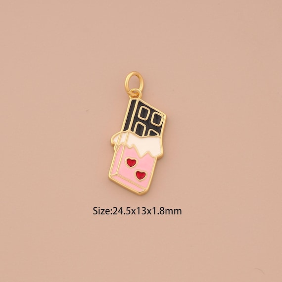 18K Gold Chocolate Charms,Enamel Valentine Charms Pendants,Heart Charm for DIY Jewelry Making Supply