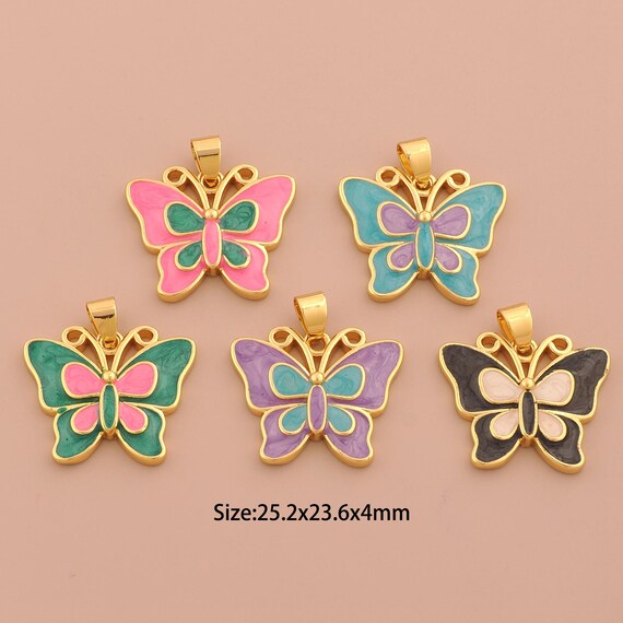 18K Gold Filled Butterfly Pendant,Enamel Insect Charm,Butterfly Charm, DIY Jewelry Supplies