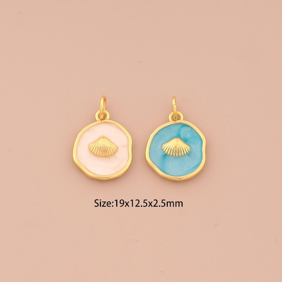 18K Gold Shell Charms,Enamel Round Charms Pendants,Shell Charm for DIY Jewelry Making Supply