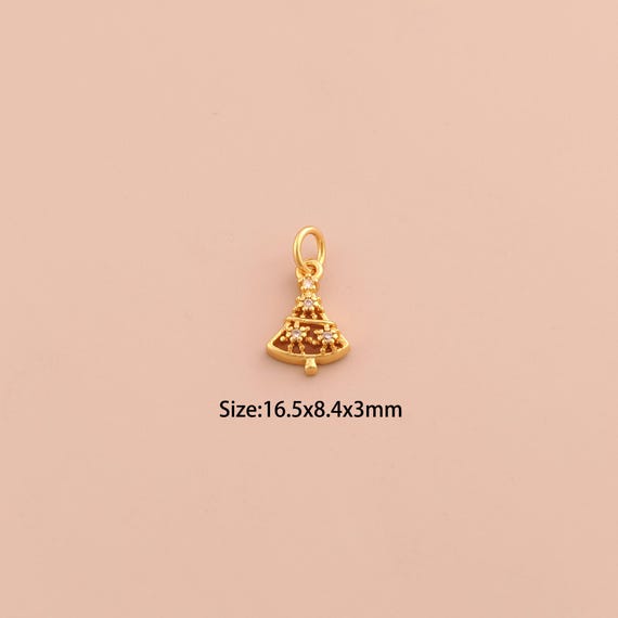 18K Gold Christmas Tree Charms,CZ Pave Christmas Charms Pendants,Tree Charm for DIY Jewelry Making Supply