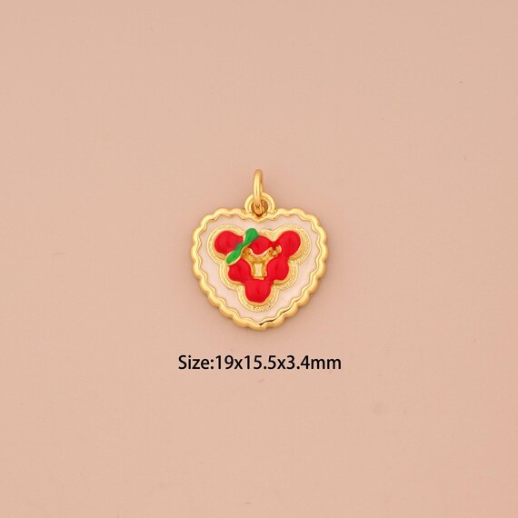 18K Gold Heart Charms,Enamel Heart Charms Pendants,Heart Charm for DIY Jewelry Making Supply