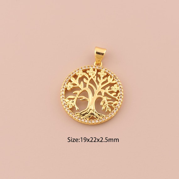 18K Gold Tree of Life Charms,CZ Pave Tree Charms Pendants,Tree of Life Charm for DIY Jewelry Making Supply