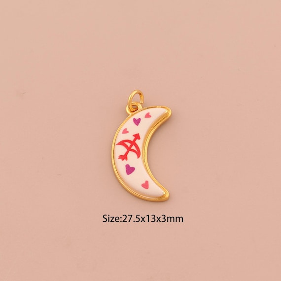 18K Gold Crescent Moon Charms,Enamel Heart Charms Pendants,Bow and Arrow Charm for DIY Jewelry Making Supply