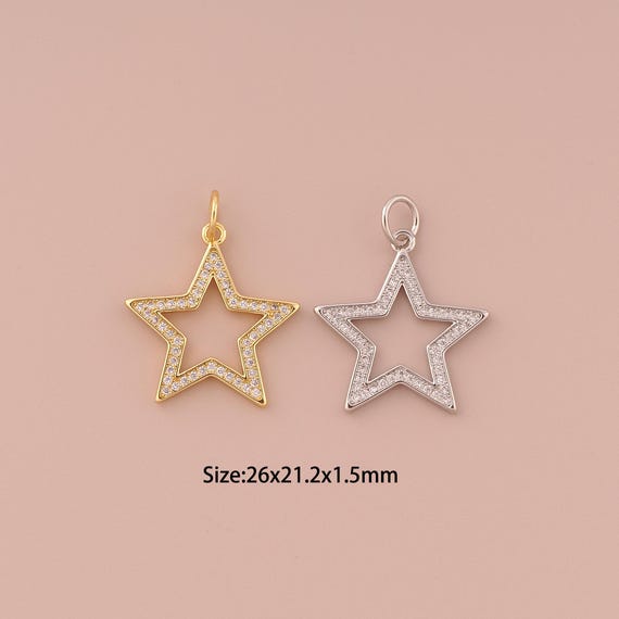 18K Gold Star Charms,CZ Pave Minimalist Charms Pendants,Star Charm for DIY Jewelry Making Supply