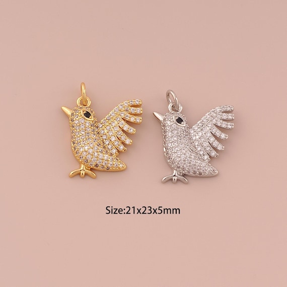 18K Gold Bird Charms,CZ Pave Minimalist Charms Pendants,Bird Charm for DIY Jewelry Making Supply