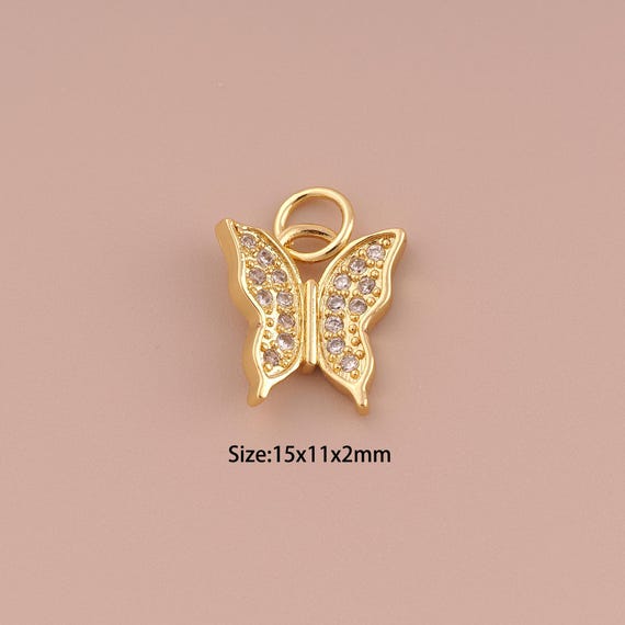 18K Gold Butterfly Pendant Charms,CZ Pave Minimalist Charms Pendants,Butterfly Pendant Charm for DIY Jewelry Making Supply