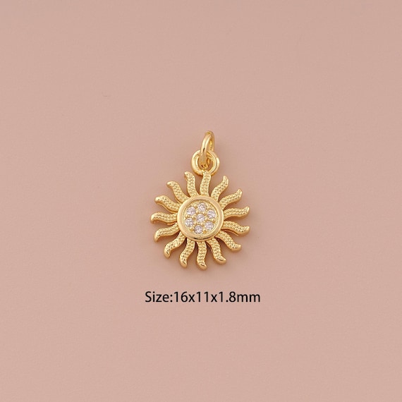 5 pcs 18K Gold Sun Charms,CZ Pave Minimalist Charms Pendants,Sun Charm for DIY Jewelry Making Supply