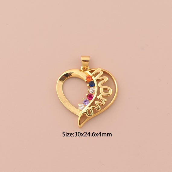 18K Gold MAMA Charms,CZ Pave Heart Charms Pendants,Letter Charm for DIY Jewelry Making Supply