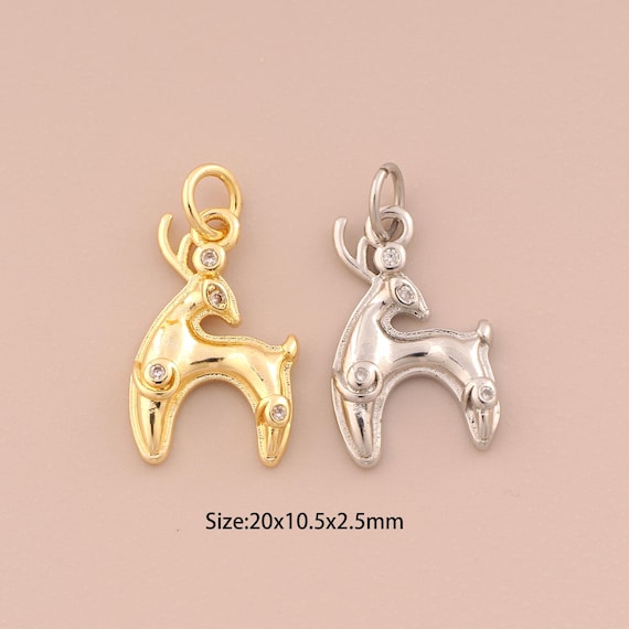 18K Gold Deer Charms,CZ Pave Animal Charms Pendants,Deer Charm for DIY Jewelry Making Supply