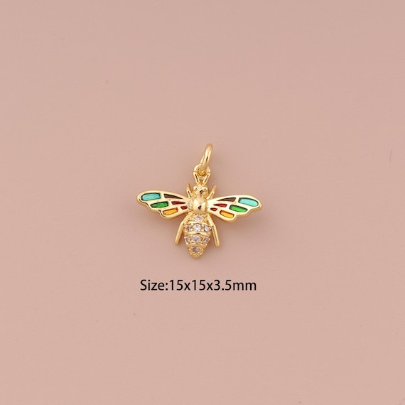 18K Gold Bee Charms,CZ Pave Minimalist Charms Pendants,Bee Charm for DIY Jewelry Making Supply