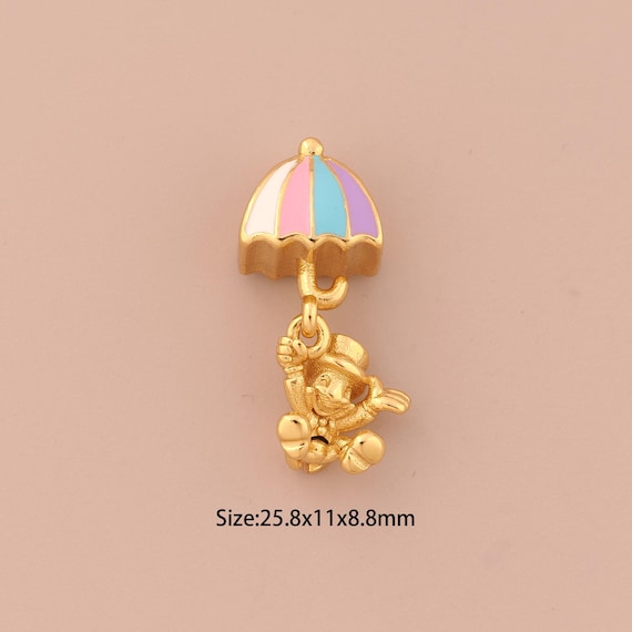 18K Gold Joker Charms,Enamel Umbrella Charms Pendants,Joker Charm for DIY Jewelry Making Supply