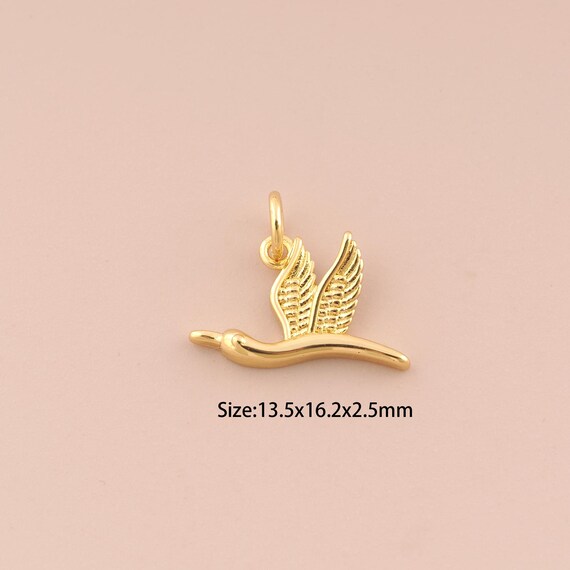 18K Gold Bird Charms,Minimalist Charms Pendants,Bird Charm for DIY Jewelry Making Supply