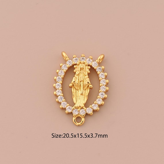 18K Gold Virgin Mary Charms,CZ Pave Religious Charms Pendants,Catholic Charm for DIY Jewelry Making Supply