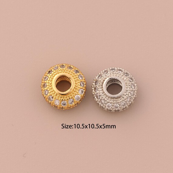 18K Gold Round Flag Bead,CZ Pave Flag Bead,Round Bead for DIY Jewelry Making Supply