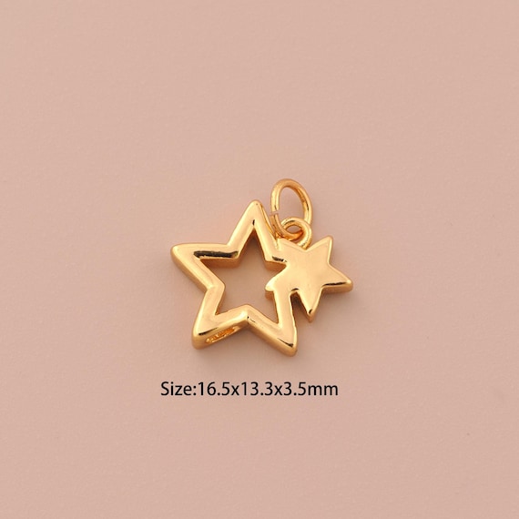 18K Gold Star Charms,Celestial Charms Pendants,Star Charm for DIY Jewelry Making Supply
