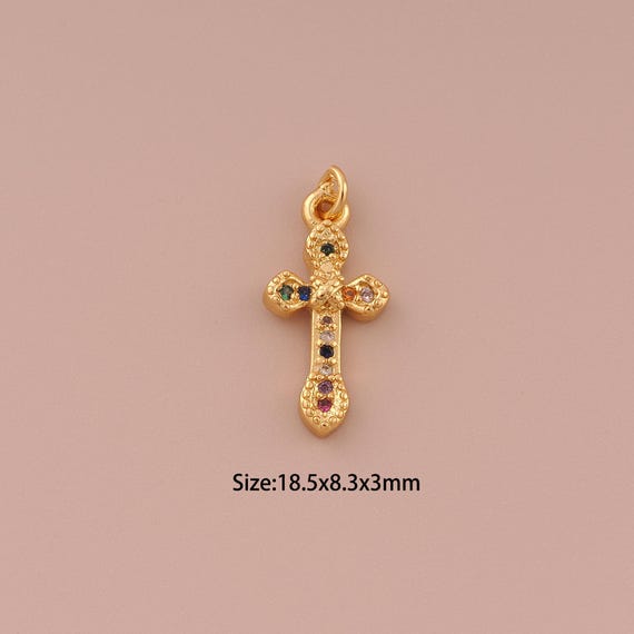 18K Gold Cross Charms,CZ Pave Minimalist Charms Pendants,Christian Charm for DIY Jewelry Making Supply