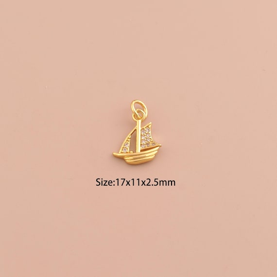 18K Gold Boat Charms,CZ Pave Boat Charms Pendants,Boat Charm for DIY Jewelry Making Supply