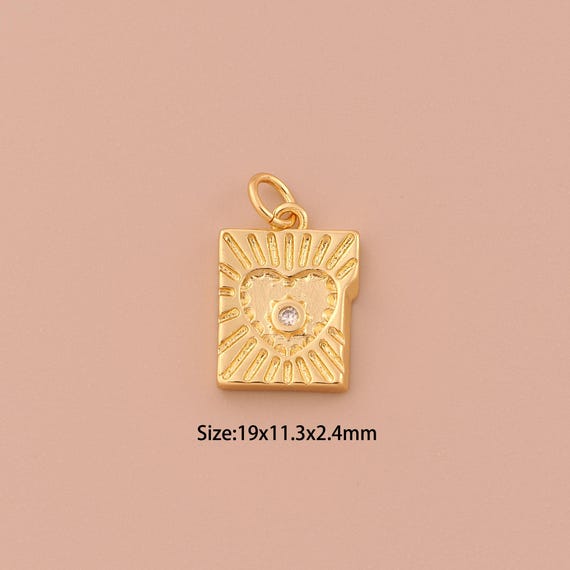 18K Gold Heart Charms,CZ Pave Minimalist Charms Pendants,Heart Charm for DIY Jewelry Making Supply