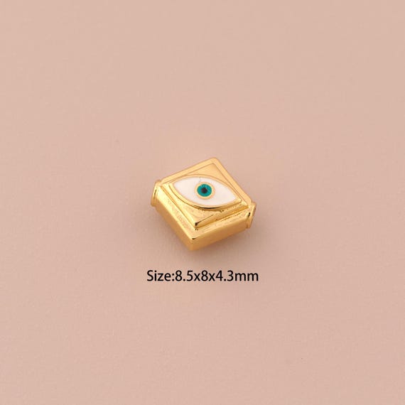 18K Gold Evil Eye Spacer Bead,Enamel Minimalist Bead,Square Devil Eye Bead for DIY Jewelry Making Supply