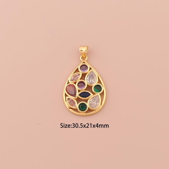 18K Gold Water Drop Charms,CZ Pave Minimalist Charms Pendants,Water Drop Charm for DIY Jewelry Making Supply