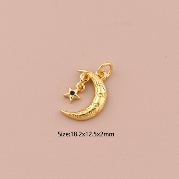 18K Gold Moon Charms,CZ Pave Celestial Charms Pendants,Star Charm for DIY Jewelry Making Supply
