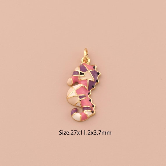 18K Gold Seahorse Charms,Enamel Minimalist Charms Pendants,Seahorse Charm for DIY Jewelry Making Supply