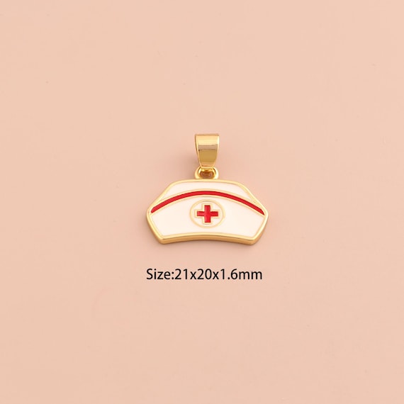 18K Gold Nurse Hat Charms,Nurse Hat Charms Pendants,Enamel Nurse Hat Charm for DIY Jewelry Making Supply